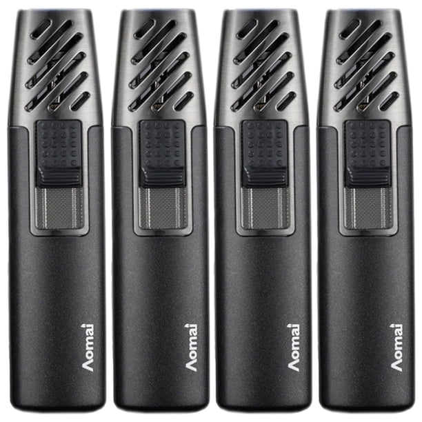 Encendedor Compacto Resistente TorchyBlack 4 Pzas Negro Recargable Metal Gas Butano.