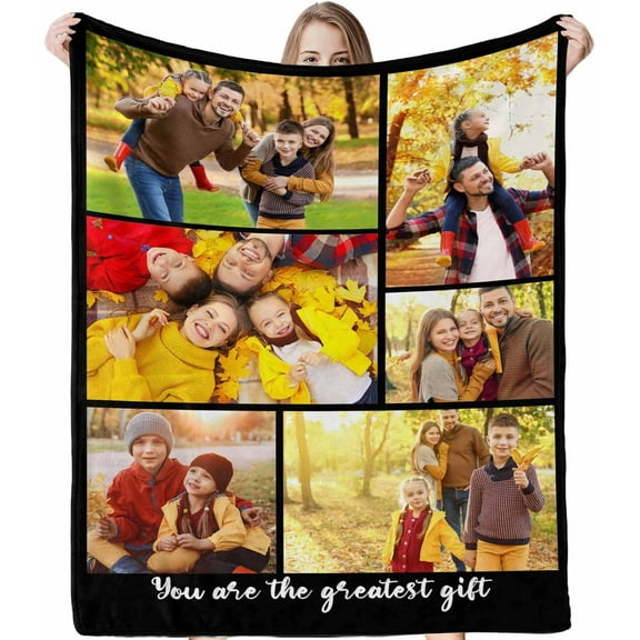 Custom Blanket with Photos Text Customized Blanket Personalized Flannel Throw Blankets for Adult Kid Birthday Christmas Halloween Fathers Mothers Valentines Day Gift 40x30inch