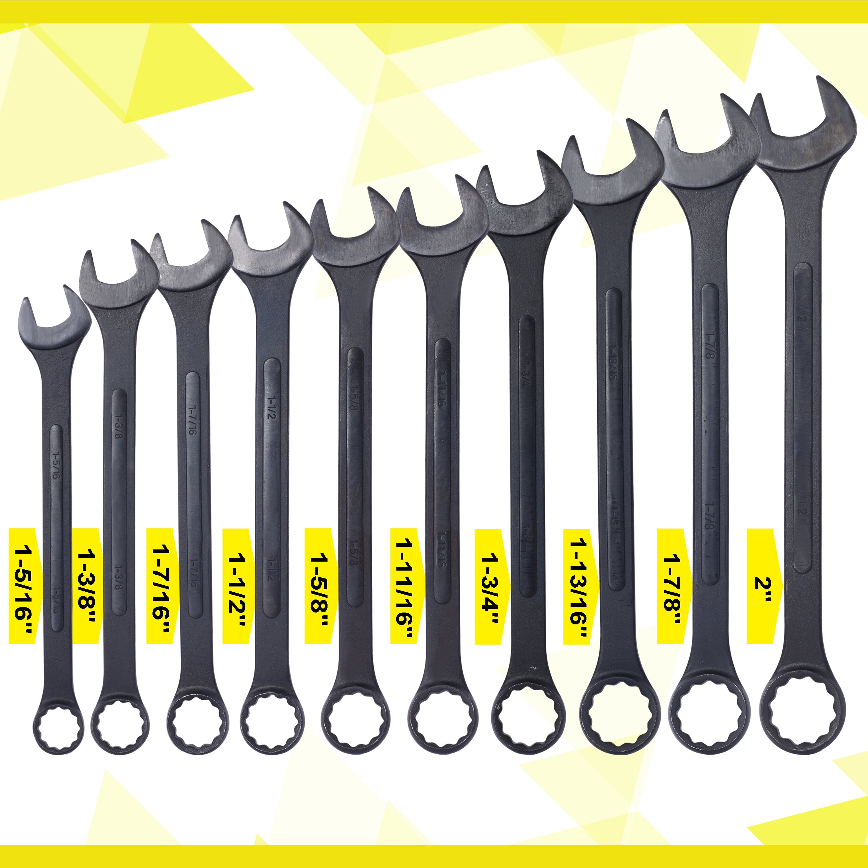 SAE Jumbo Combination Wrench Set Extra Large,10 PC SAE Black-Oxide Jumbo Combo Wrench Set 1-5/16" - 2" with pouch,