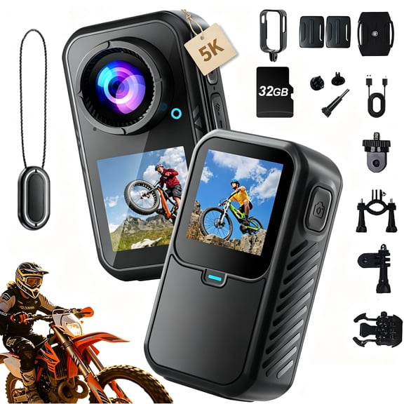Wearable Thumb Camera 5K HD Mini Action Camera with Magnetic Lanyard, Mounting Accessories, Black