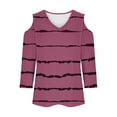thumbnail image 4 of Lmnyox Striped T Shirt for Women Cold Summer Shoulder Blouse Loose Casual Long Sleeve V Neck Tunic Tops, 4 of 5