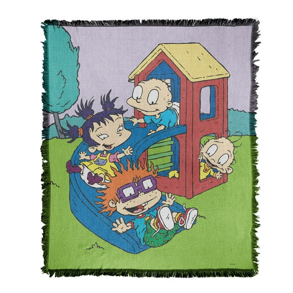 Rugrats Blanket, 50"x60" Rugrats Playground Woven Tapestry Cotton Blend Fringed Throw Blanket