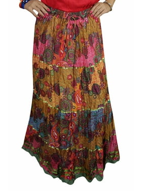 Mogul Women Cotton Colorful Long Skirt Printed Summer Comfy Maxi Skirts