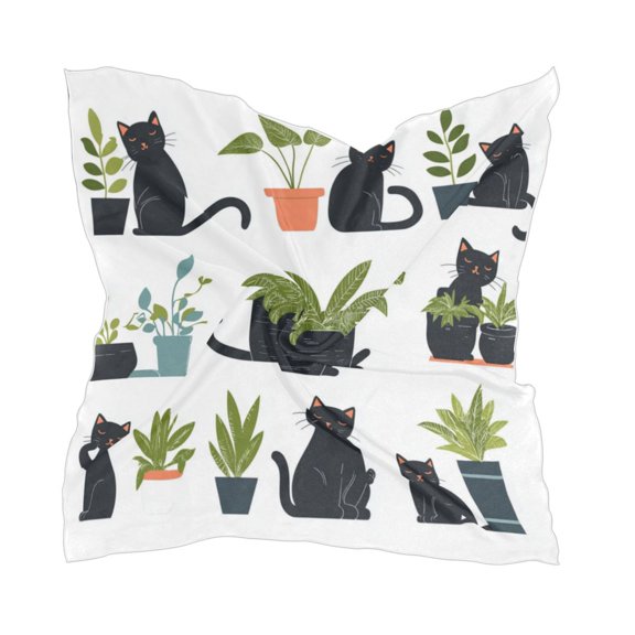 Black Cat Playing Women's Fashion Soft Scarf Square Satin Head Scarf Neck Scarf Head Hair Wraps