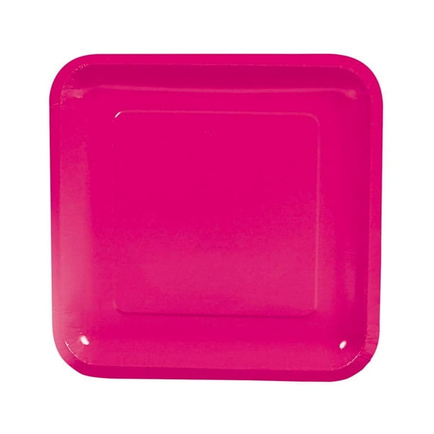 Hot Pink Square Dinner Plates (18Pc) Party Supplies 18 Pieces