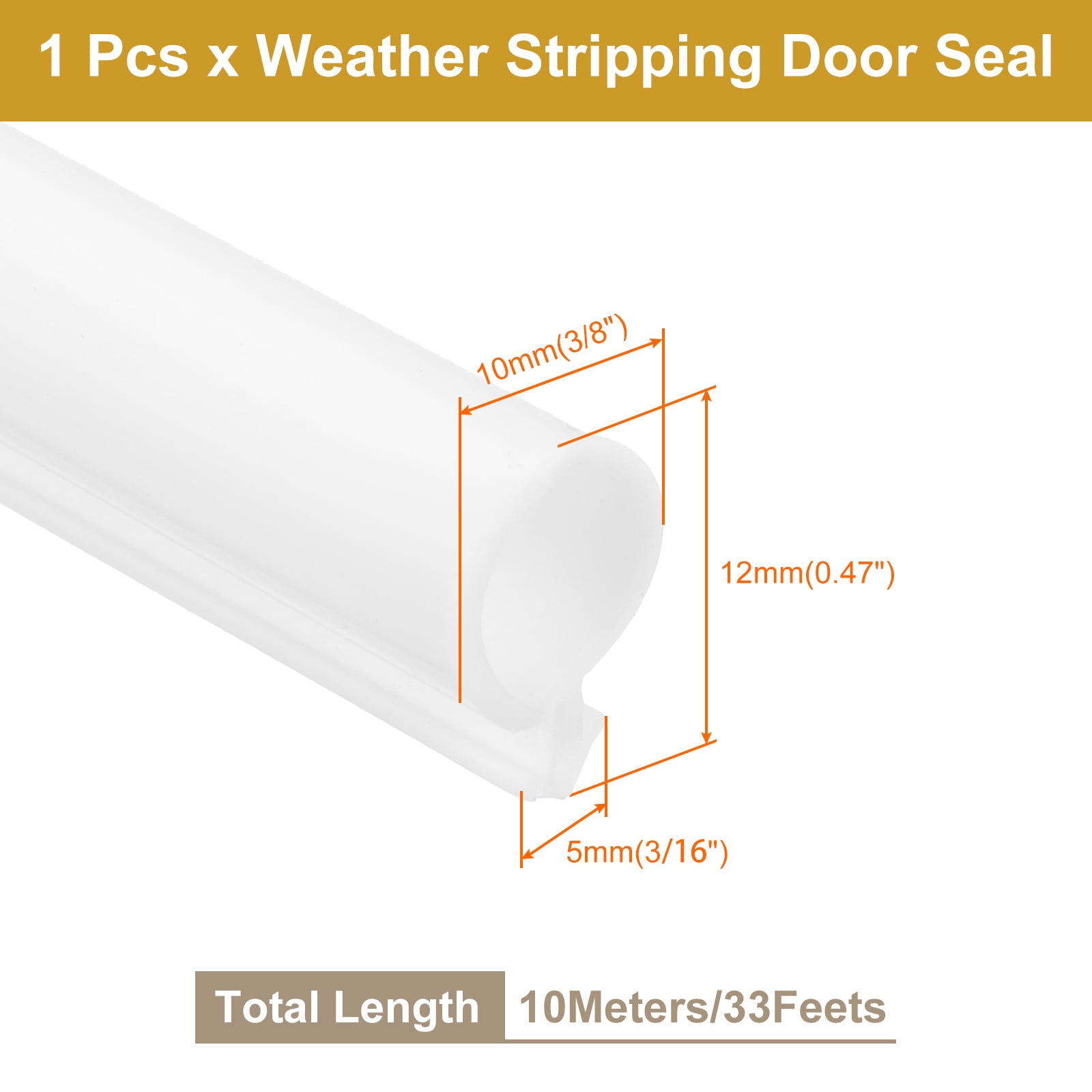 Window Weather Stripping Door Seal, 3/8" Wide Bulb Bubble Kerf Mount Silicone Rubber Weatherstrip Seal (10 m/33 ft, White)