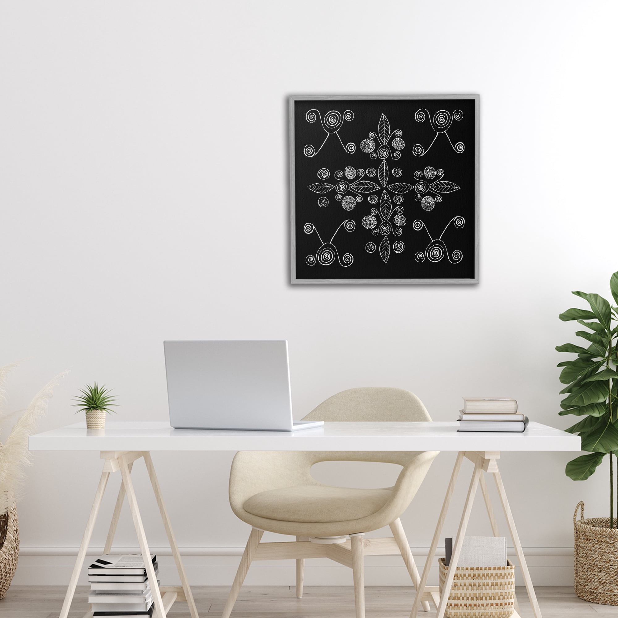 Stupell Industries Geometrics & Leaf Fractals Gray Framed Giclee Art, design by El Perkin