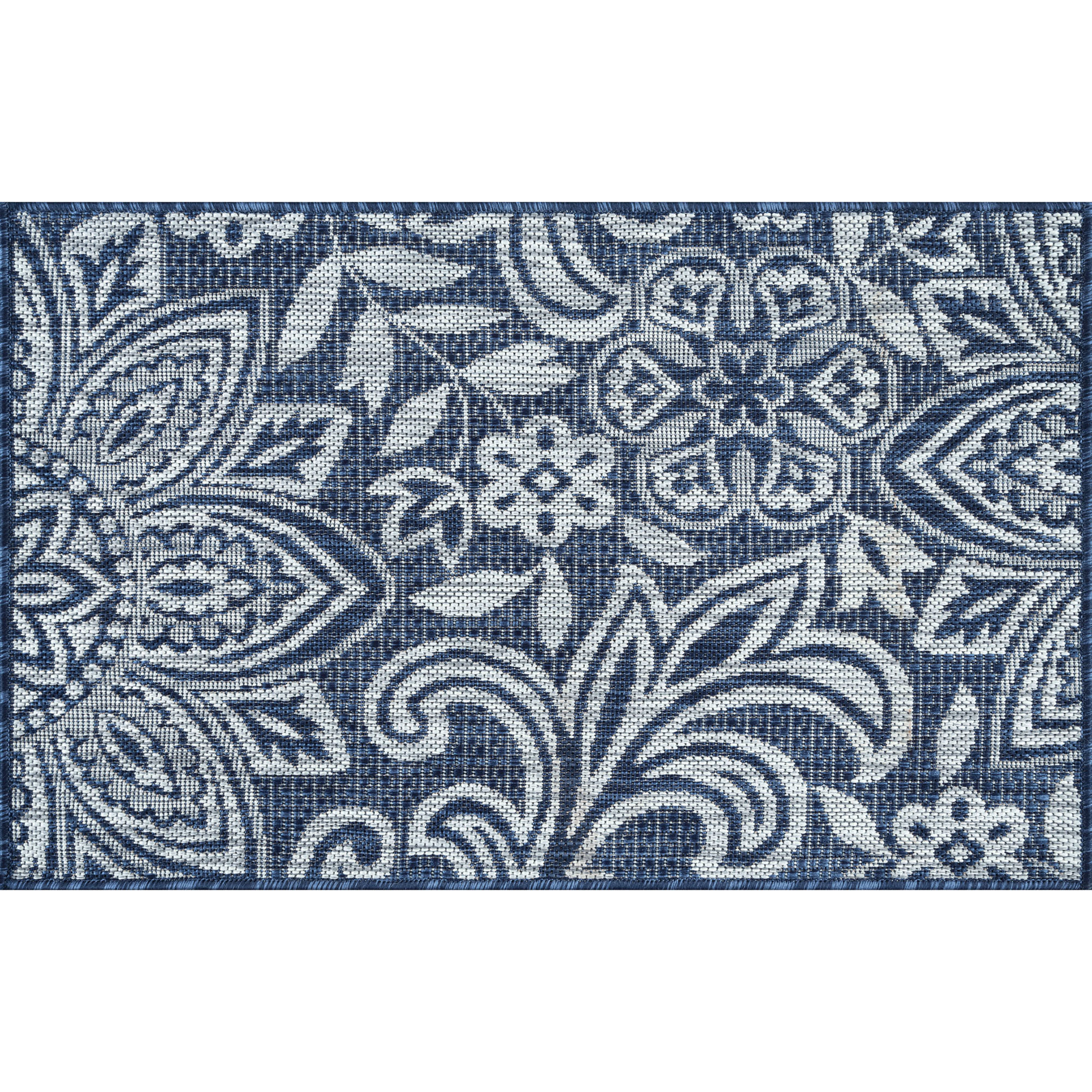 Veranda Transitional 2' x 3' Navy and Light Gray Polypropylene Outdoor Area Rug
