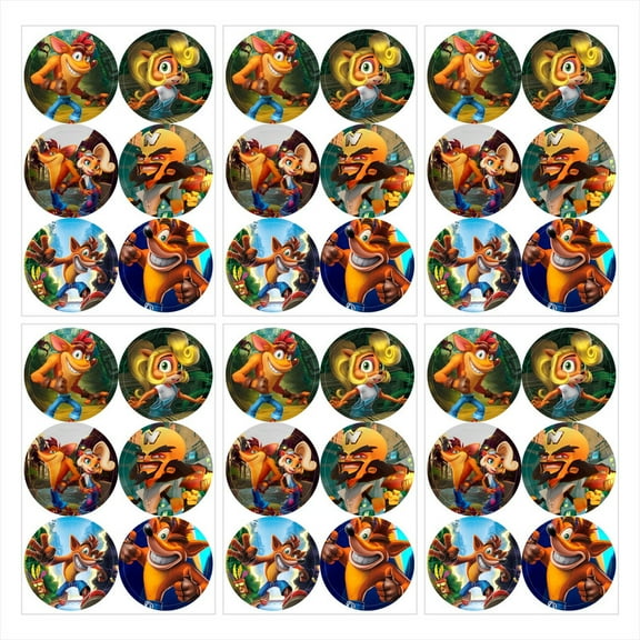 Crash Bandicoot Stickers Labels Birthday Party Favors Thank You Themed Round Circle Baby Shower 60pcs