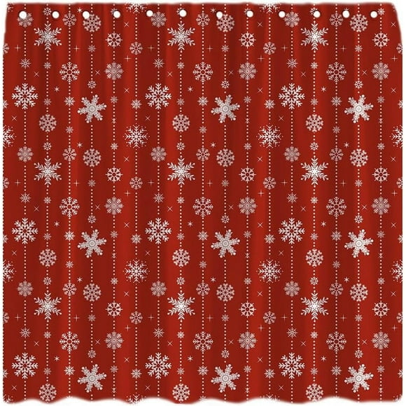 Rideau de Douche de Noël Flocon de Neige Hiver Rouge Blanc Vacances Joyeux Noël Bonne Année Rideau de Salle de Bain en Tissu avec Crochet