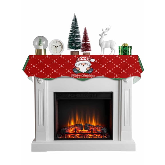 Christmas Gnomes Mantel Scarf Fireplace Decorations for Living Room, Winter Xmas Snowflakes Textured Red Fireplace Mantel Scarf Cover Runner for Halloween/Thanksgiving/Christmas Decor 60"x17"