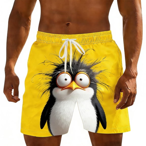 Ynynloco Funny Cartoon Men's Beach Shorts Swim Trunks Quick Dry Casual Swim Shorts with Pockets