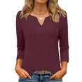 thumbnail image 2 of Yigetop Womens 3/4 Sleeve Tops, Women's 3/4 Length Sleeve Tops V Neck Basic Tee Solid Color Shirts Blouse Tops Women's Blouse T Shirt Tops for Women Trendy Wine L, 2 of 7