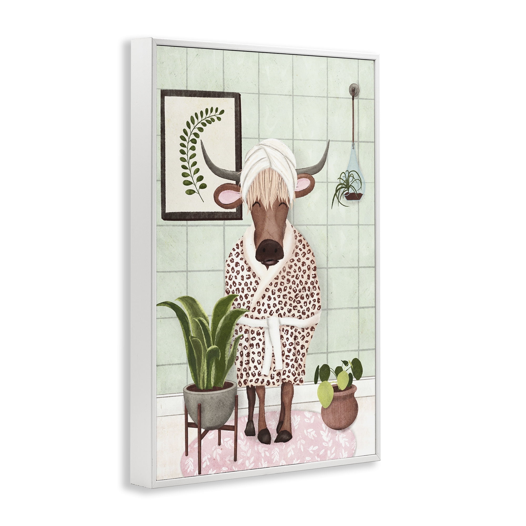 Stupell Industries Cow in Bathrobe Typography Painting White Framed Art Print Wall Art, 16 x 24