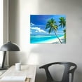 thumbnail image 4 of Acheng Canvas Prints Wall Art Palm Trees on The Sandy Beach and Turquoise Ocean Picture with Frame Sea Paintings for Bathroom Bedroom Home Decorations 16x12in, 4 of 6