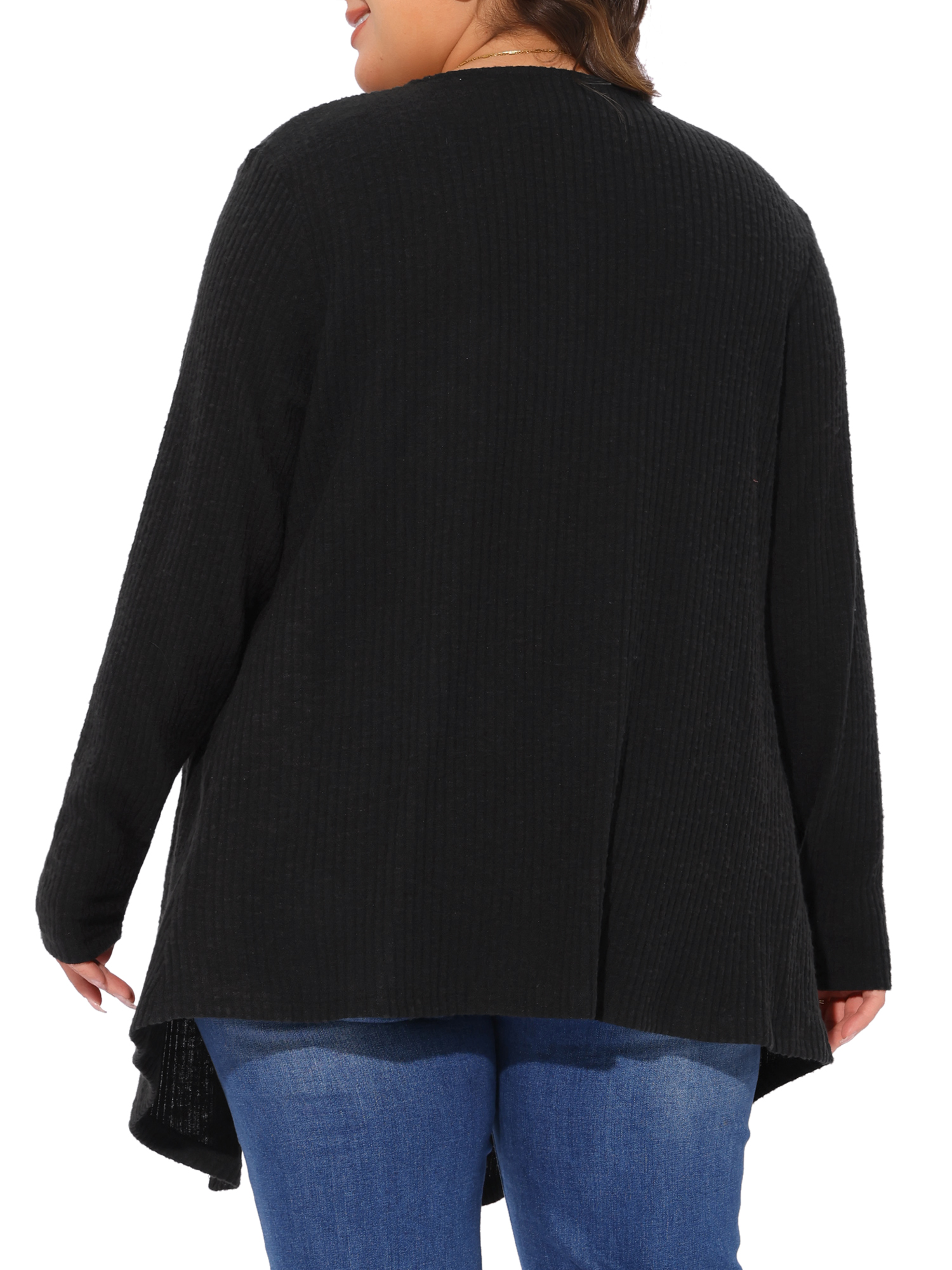 DARING DIVA Plus Size Open Front Irregular Hem Long Sleeve Cardigan 4X Black