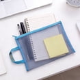thumbnail image 2 of Blue Mesh Handheld Bag Transparent Nylon Zipper Pouch For Documents Cosmetics Toys A4 Size, 2 of 7