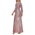 thumbnail image 4 of ROMANCE VICTORY Women's Sexy V-Neck Split Long Sleeve Shinning Sequins Evening Mermaid Bridesmaid Cocktail Dress, 4 of 10