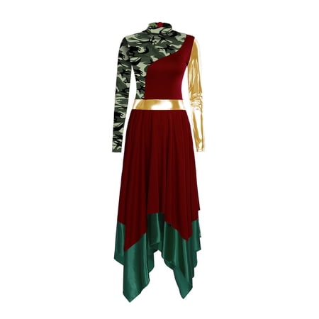 Miaeowve Women Lyrical Dance Dress Vintage Print Worship Tunic Overlay Liturgical Praise Dancewear Burgundy L