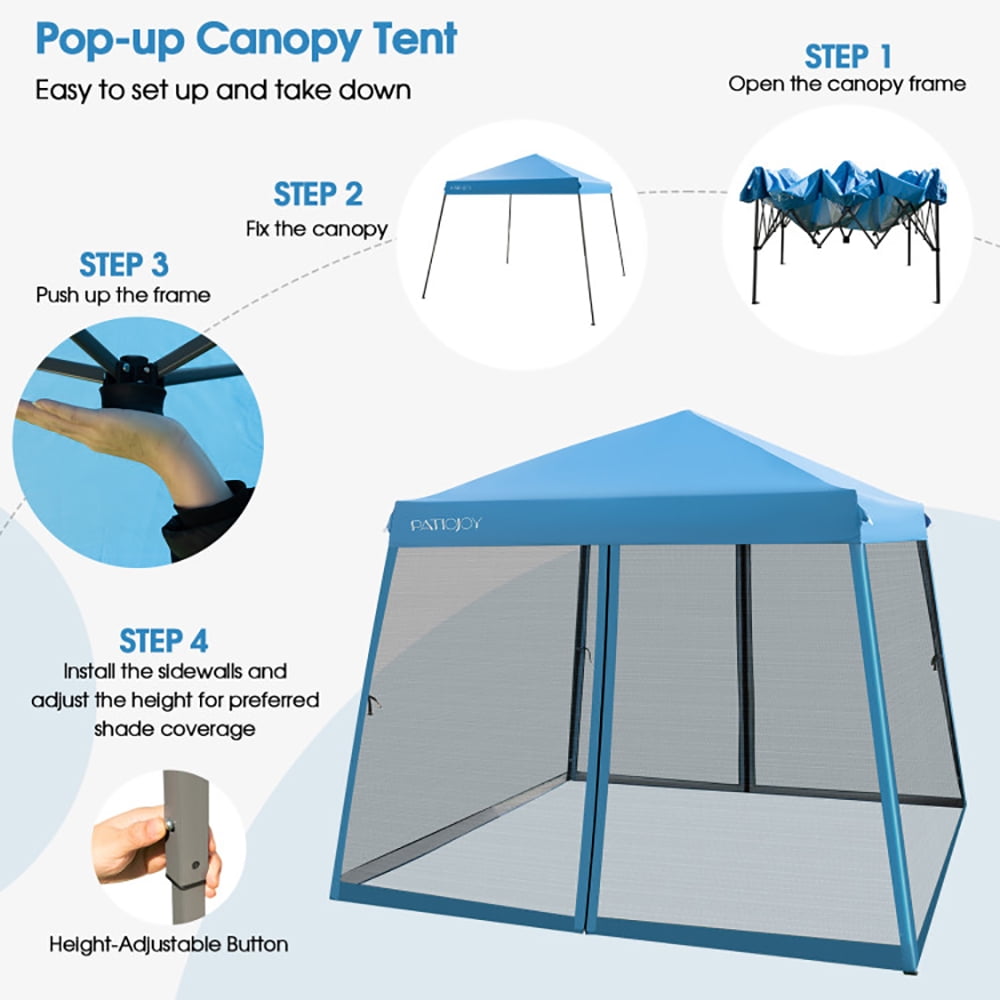 Aimee Lii 10 x 10 Feet Pop Up Canopy with with Mesh Sidewalls and Roller Bag, Backyard Canopy Gazebo for Party Camping BBQ Events, Blue Aimee Lii 10 x 10 Feet Pop Up Canopy with with Mesh Sidewalls and Roller Bag, Backyard Canopy Gazebo for Party Camping BBQ Events, Blue