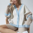 thumbnail image 2 of Cardigan Tricoté pour Femmes Automne Hiver Mode Rayé Chandail Ample Doux Confortable Décontracté Manches Longues, 2 of 5