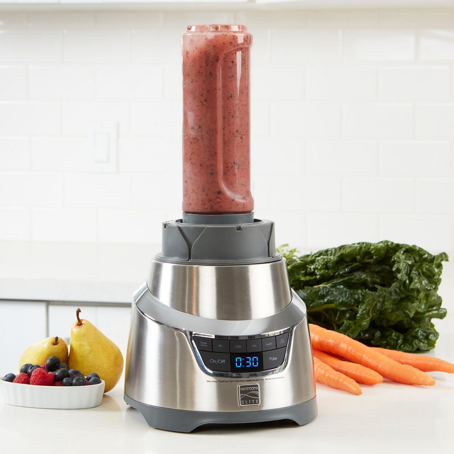 Kenmore Elite 5-Speed Countertop Blender with Travel Cup, Smoothies, Soups & Sauces, Stainless Steel Design