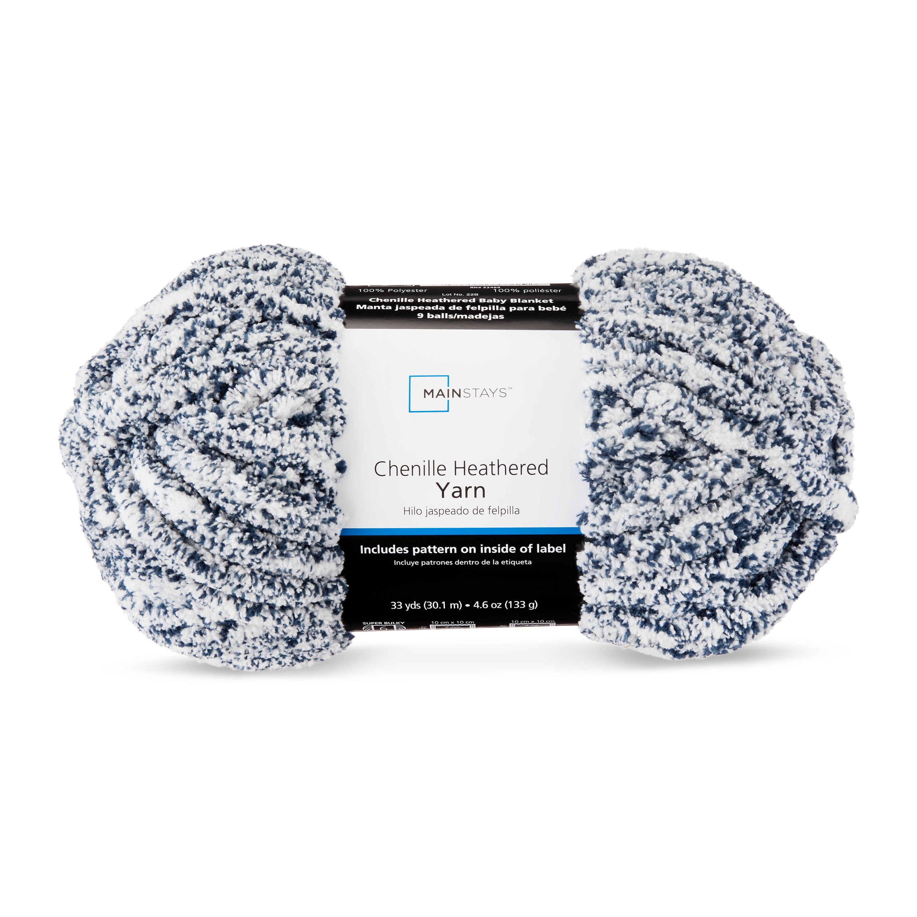 Mainstays Heathered Chenille Yarn, 33 yd, Orion Blue, 100% Polyester, Super Bulky, Pack of 4