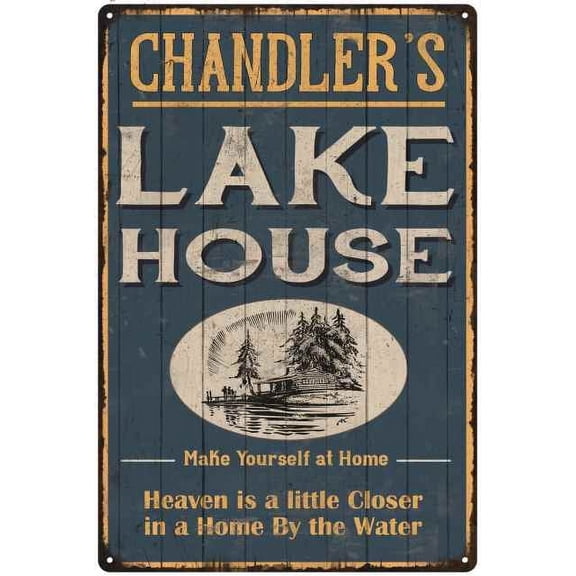 CHANDLER'S Lake House Blue Cabin Home Decor Gift 8x12 Metal 208120038379