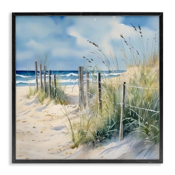 Stupell Industries Transitional Breezy Seaside Grasses Black Framed Giclee Art, 12 x 12, by LSR Design Studio