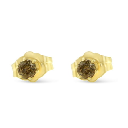 Gold Champagne Diamond Earrings - 14K Yellow Gold 0.2 CTTW Champagne Color Diamond Stud Earrings (J-K, I2-I3)