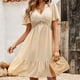 thumbnail image 5 of Vestido de manga corta con volantes informal para mujer de primavera y verano vestido con cuello en V Adepaton BST3008915-3, 5 of 6