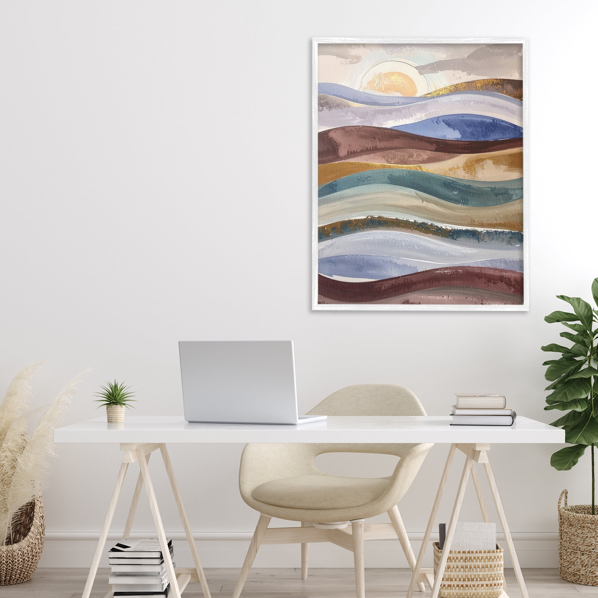 Stupell Industries Layered Ocean Flow White Framed Giclee Art, design by Alonza Saunders