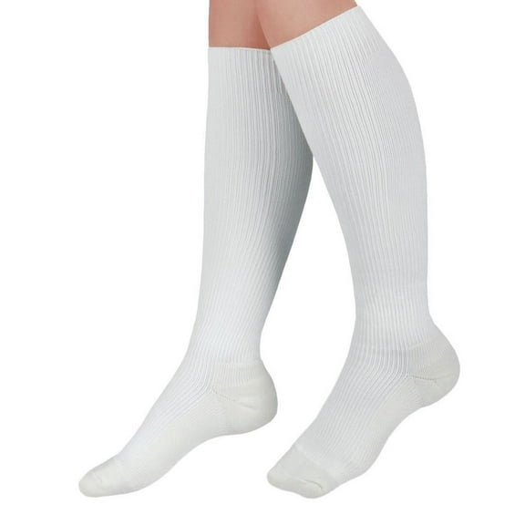 CURAD Knee-High Cushioned Compression Socks with 15-20 mmHg, White, Size B, Regular Length, 1 Pair