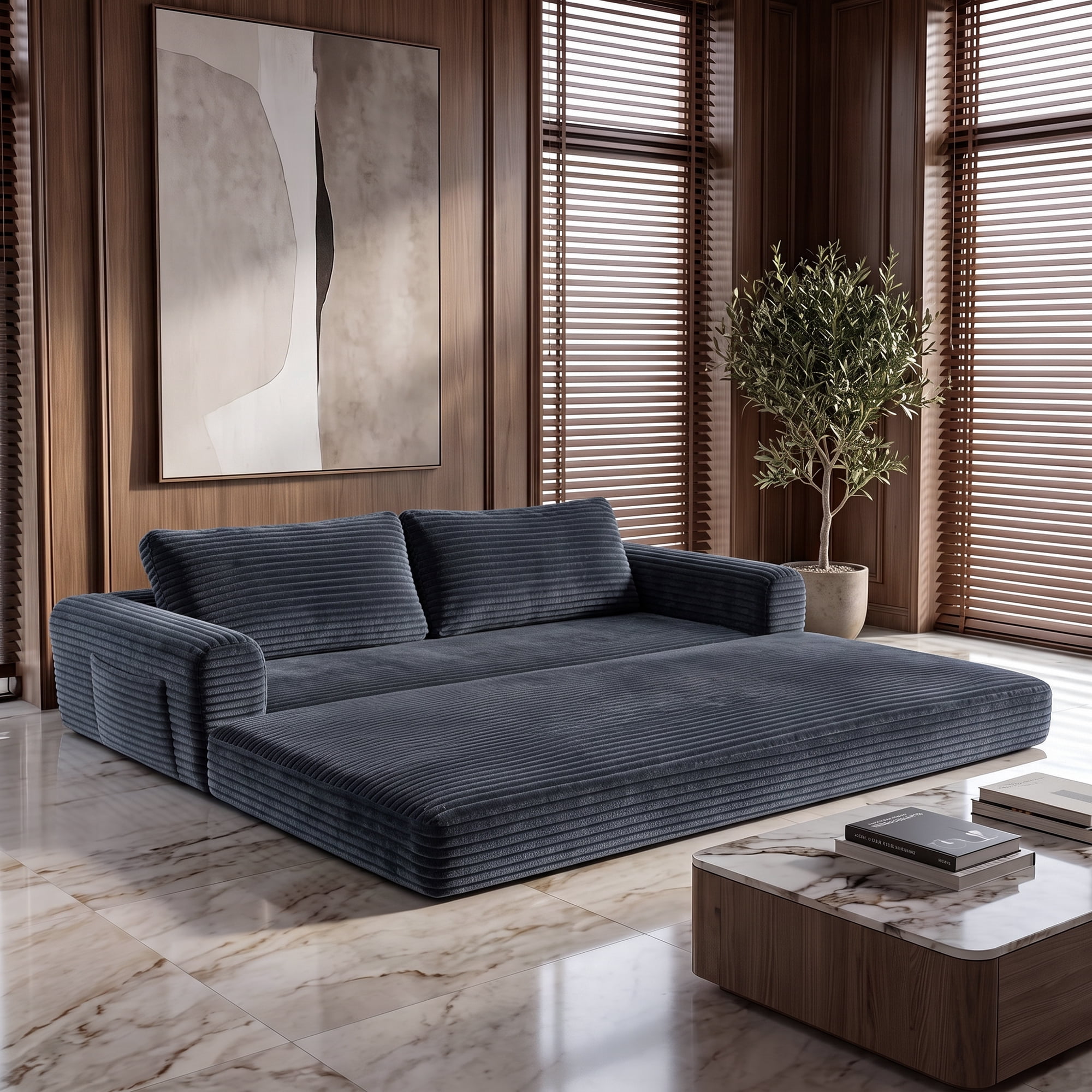 76" Convertible Futon Sofa Bed,Folding Boneless Floor Couch with Deep Seat,Cloud Corduroy Fold Out Sleeper Sofa with Memory Foam Cushion for Living Room,Bedroom,Dark Gray
