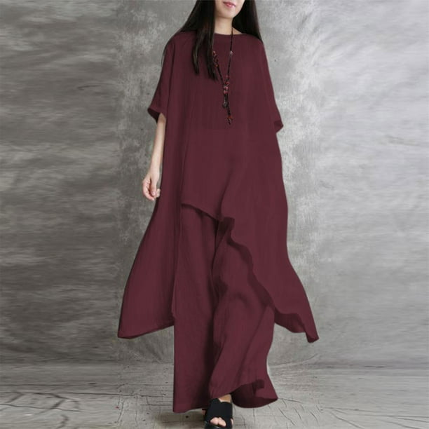 Conjunto de pantalones sueltos para mujer 2 piezas blusa de algodón pantalones trajes chándales informales sólidos FLhrweasw Nuevo