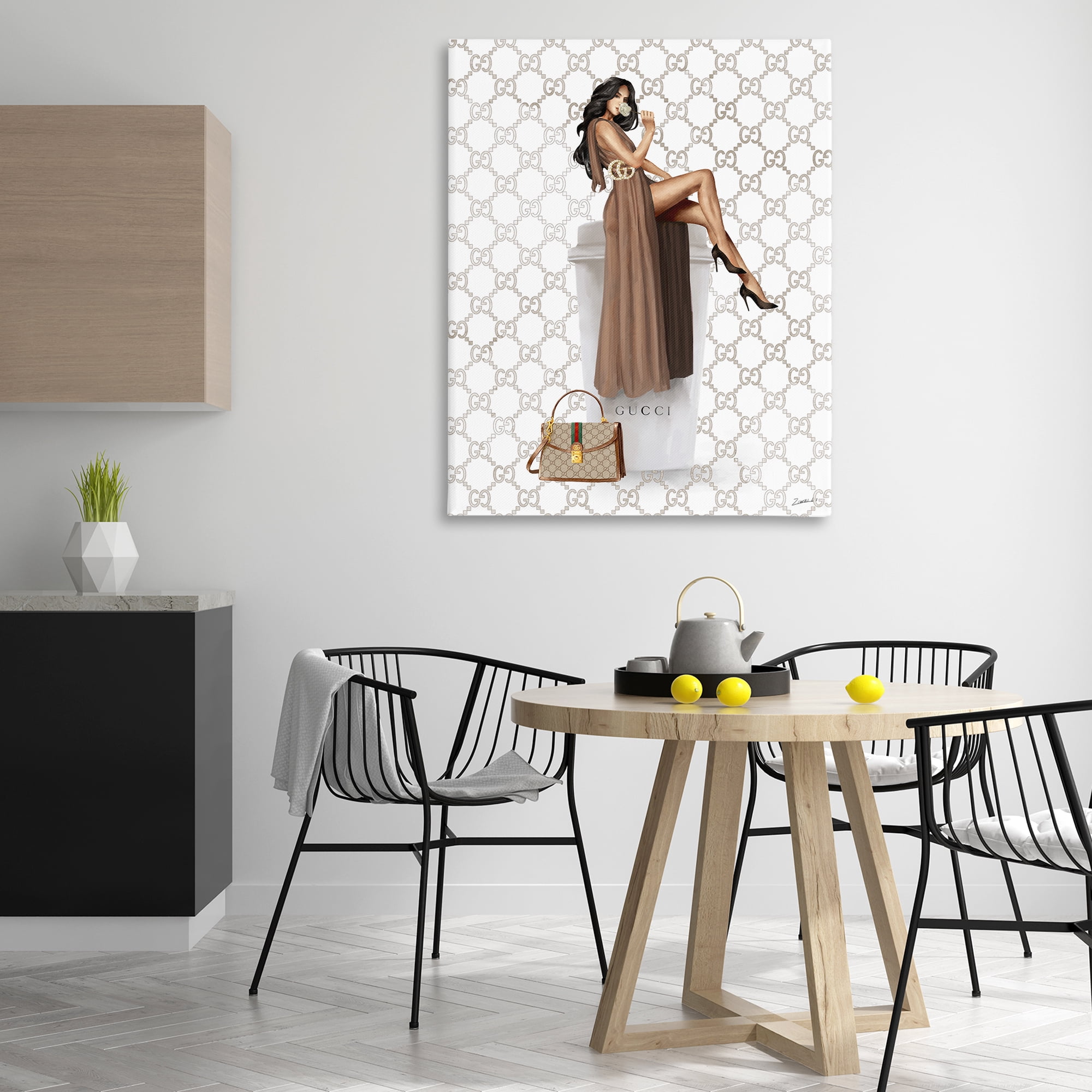Stupell Industries Chic Woman & Coffee Beauty & Fashion Painting Gallery Wrapped Canvas Art Print Wall Art, 36 x 48