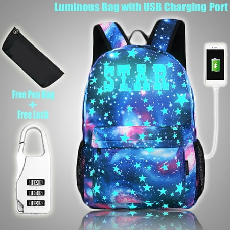 Luminous Cartoon Anime School Bag Shoulder Backpack Glow In Dark Usb Charging Hole Anti Theft Lock Pen Bag Double Slide Zipper Big Capacity Walmart Canada