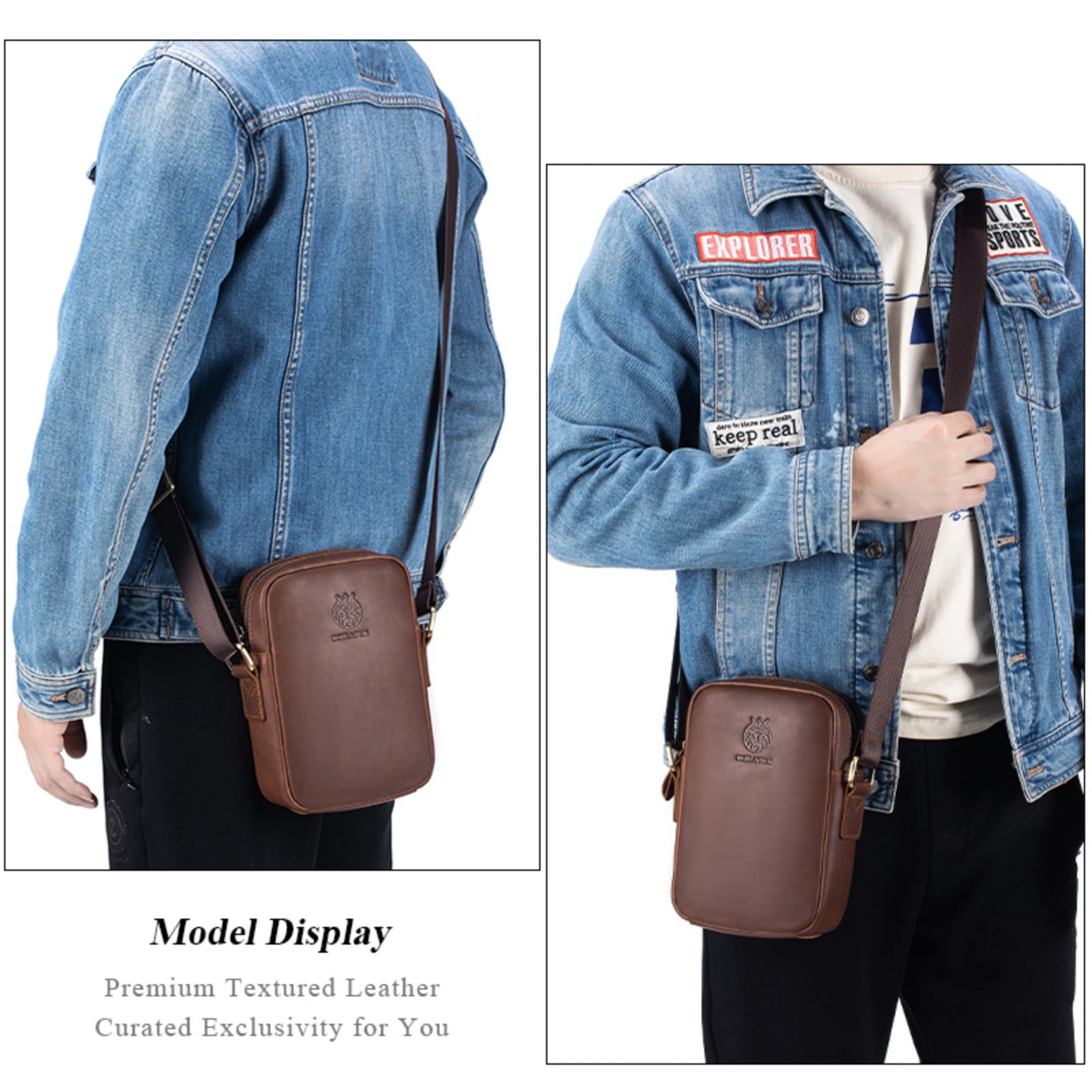 SCHLATUM Leather Crossbody Bag for Men, Shoulder Bag for Men, Man Purse with Zipper and Adjustable Shoulder Strap