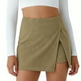 thumbnail image 2 of KDDYLITQ Womens Corduroy Skirt High Waisted Side Slit Skort a Line Bodycon Casual Shorts Fall Elegant Short Skirts Khaki M, 2 of 4