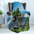 thumbnail image 4 of Balinese Soft Flannel Fleece Blanket, Tanah Lot Building Bali Island Wavy Ocean Historic Architecture Heritage Picture, Cozy Plush for Indoor and Outdoor Use, 60" x 80", Green Blue, by Ambesonne, 4 of 5