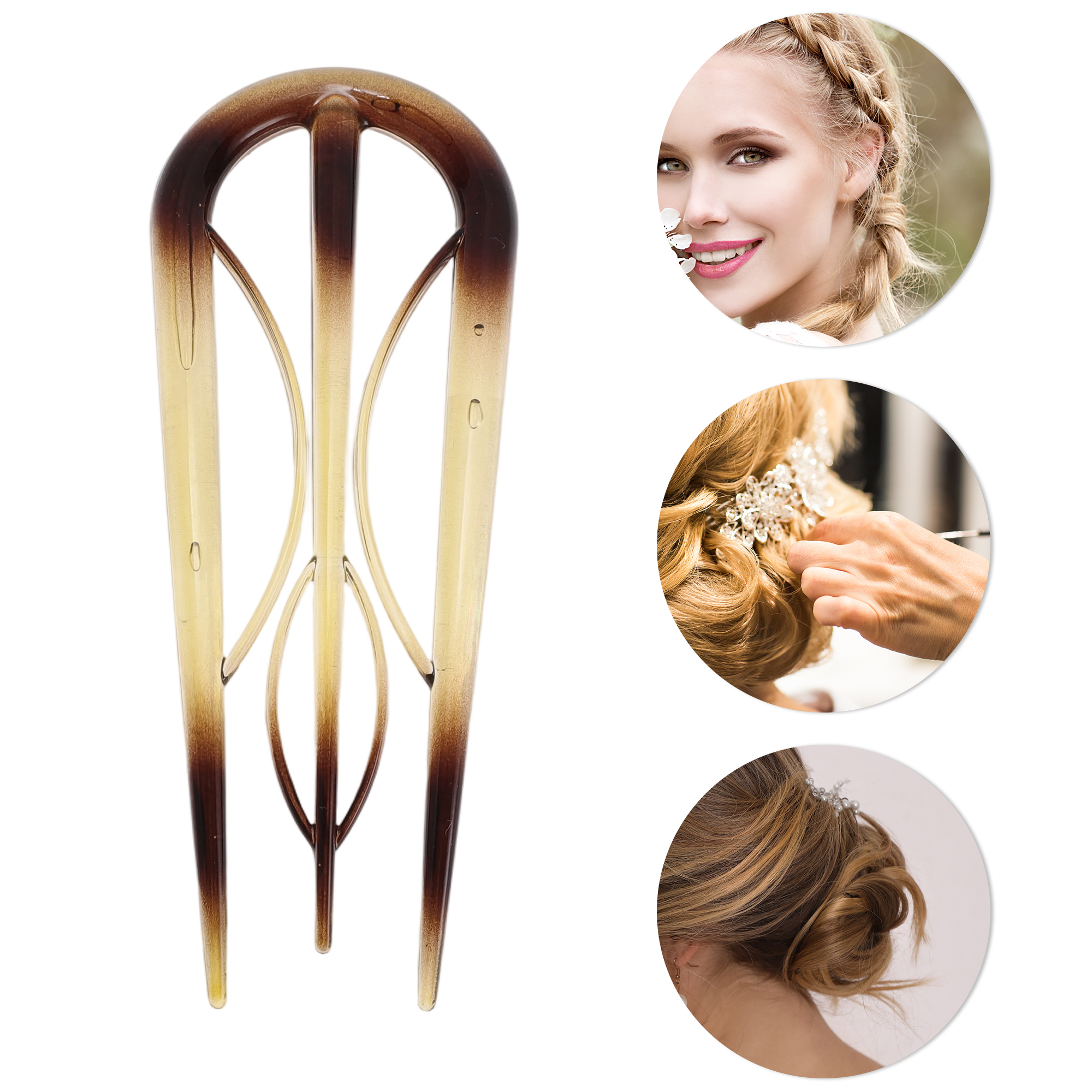 Unique Bargains U-shaped Hair Pin 3.94"x1.50" 1 Pc Transparent Green,Dark Brown