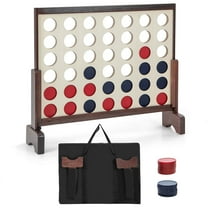 Costway 4-in-a-row Game Set with 42 PCS Chips & 600D Oxford Fabric Carrying Bag Wooden Brown
