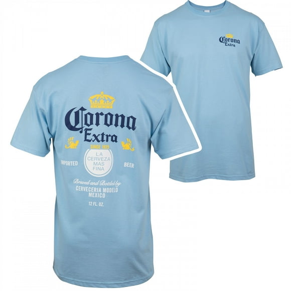Corona Extra Étiquette T-Shirt Bleu Pâle à Imprimé avant et Arrière-Petit
