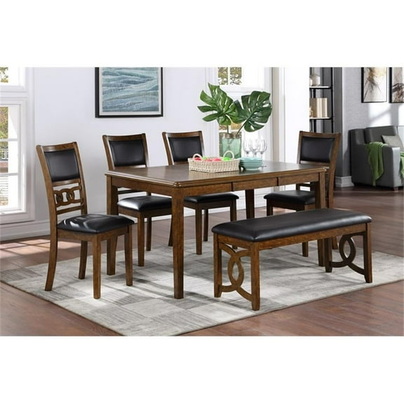 Pemberly Row Contemporary 6-Piece Wood Dining Table Set in Brown