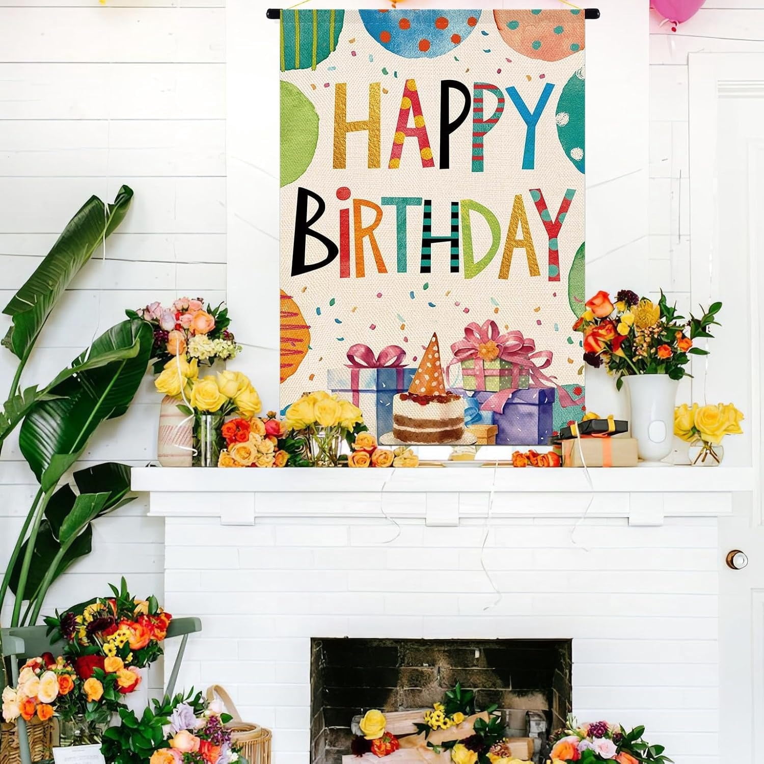Happy Birthday House Flag Double Sided Birthday Party Welcome Garden Yard Flag Vertical Farmhouse Outdoor Outside Home Celebration Decoration