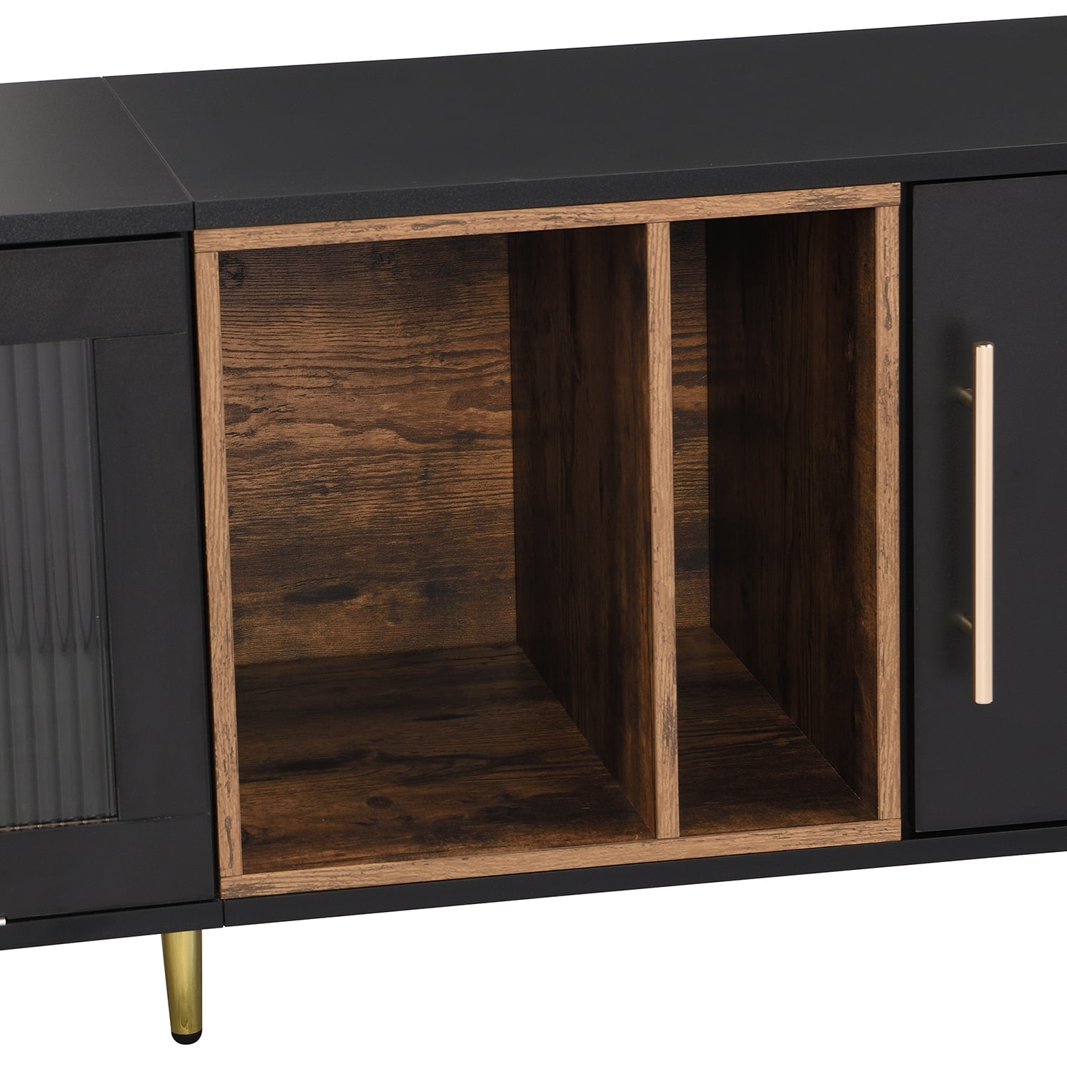 Kadyn Glass Door TV Stand Console, TV Entertainment Center with Golden Metal Handles&Legs for TVs Up to 80", Black Kadyn Glass Door TV Stand Console, TV Entertainment Center with Golden Metal Handles&Legs for TVs Up to 80", Black