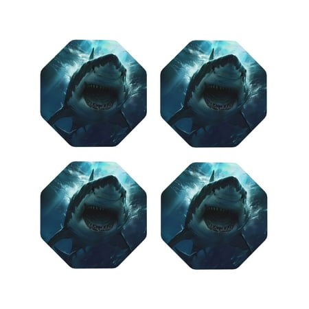 

Pofeuu Undersea Shark Print Coasters for Drinks 4Pack PU Leather Coasters Bar Drink Coasters for Tabletop Protection Furniture from Damage-Octagon