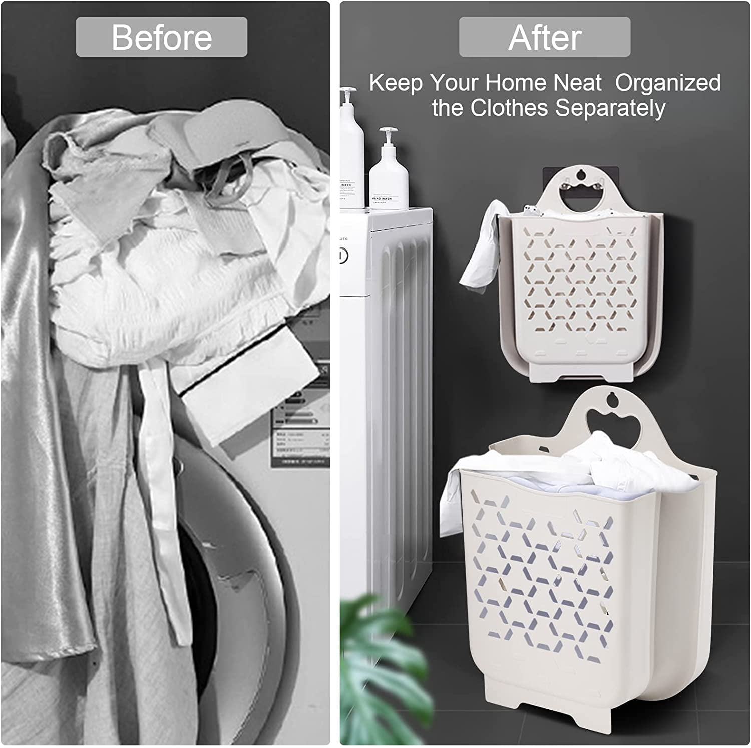 Laundry Basket Collapsible Laundry Hamper 2 Packs Clothes Hamper Portable Dirty Clothes Basket Smart Saving Space Hampers for Laundry Dorm Room Ventilated Design (White)
