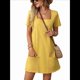 thumbnail image 3 of Vestido Informal de Corta con Cuello Cuadrado y Bolsillos, Color Liso, para Mujer, Amarillo, Talla S, 3 of 9