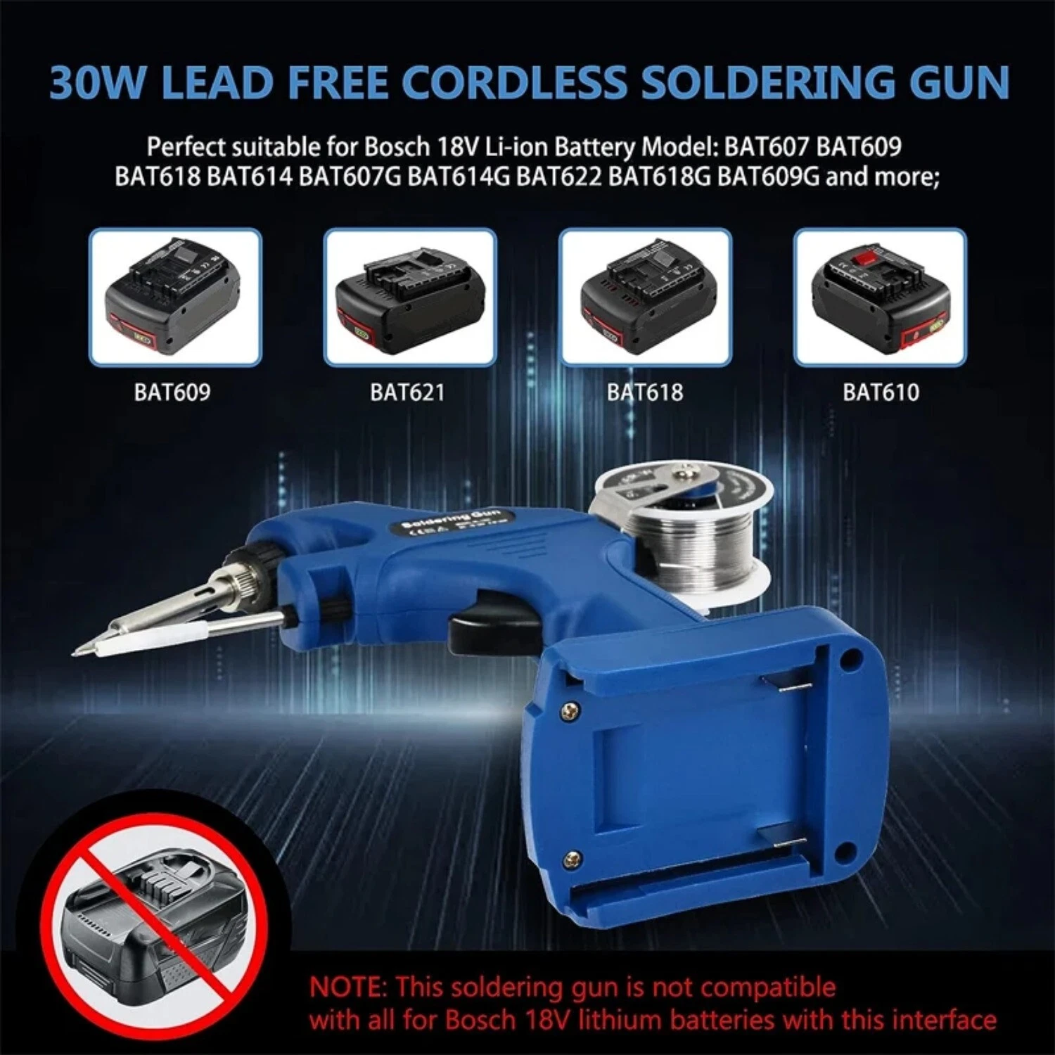 Cordless Soldering Iron Gun for Bosch 18V Li-ion Battery Handheld Welding Gun